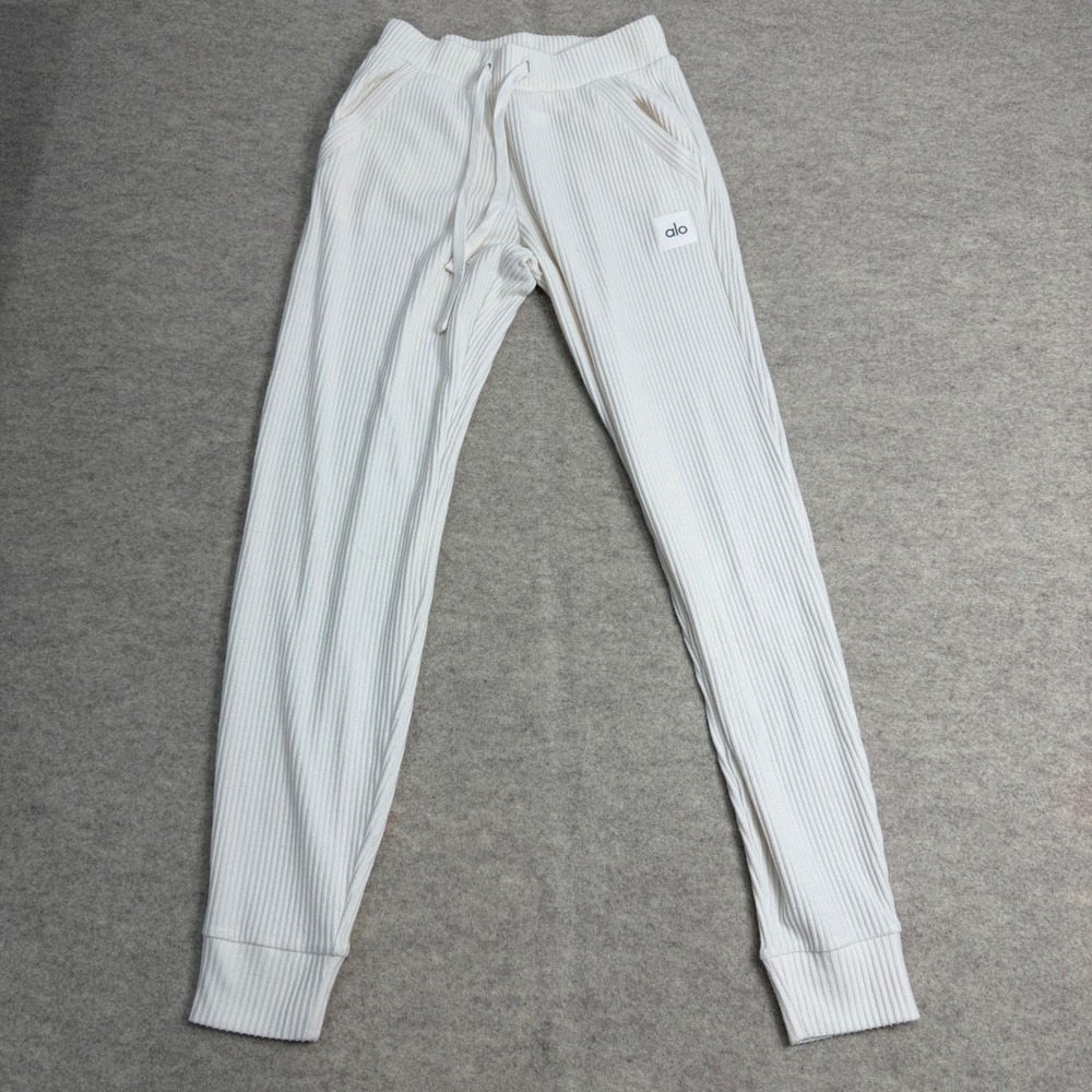 Alo Yoga Muse Ribbed Sweatpants Ivory White High Waist Joggers XS